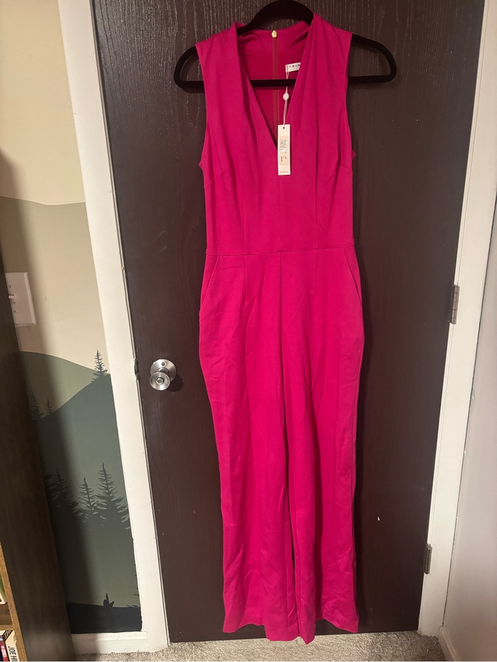 Trina Turk Bright Hot Pink Sleeveless V-Neck Maxi Jumpsuit